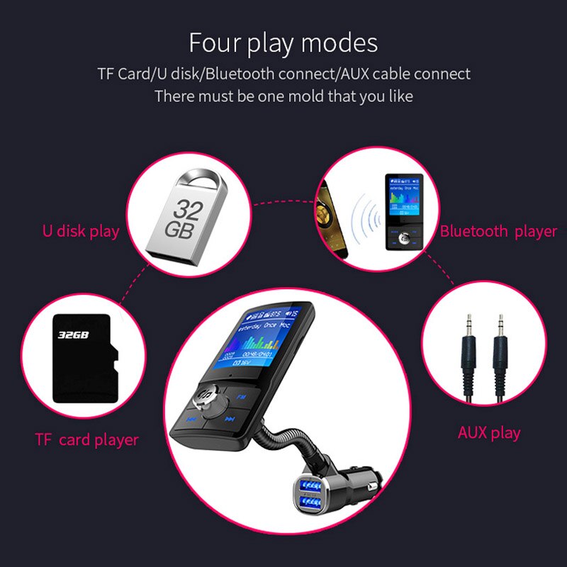 Phaany FM Transmitter Bluetooth Handsfree Car Kit AUX Audio Receiver Car MP3 Player QC3.0 Quick Charge Dual USB Car Charger