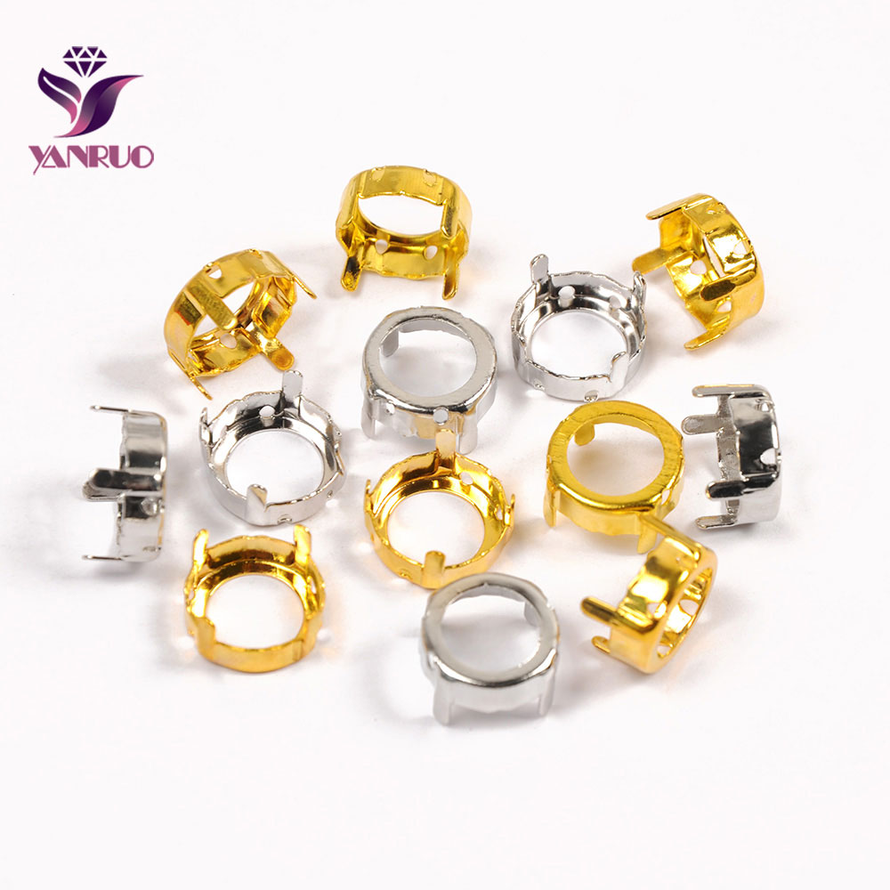 Yanruo redondos strass garra configurações de prata chapeamento de costura de alumínio cristal grânulos base pedestal quadro