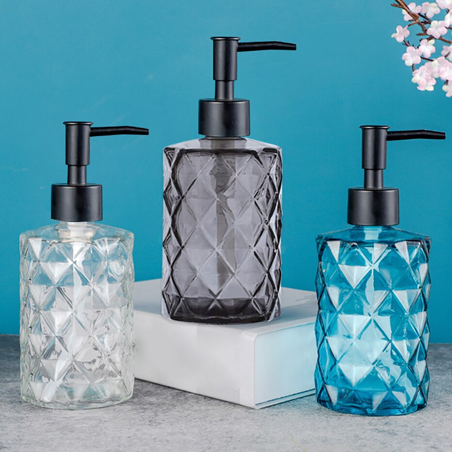 Black Glass Soap Dispenser Hand Sanitizer Bottle Bathroom Large Contain Liquid Storage Empty Bottles 330ML