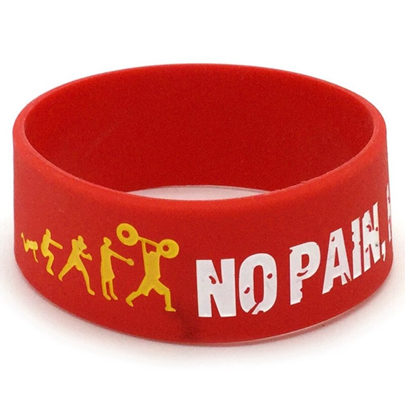 1Pcs Wide Band Motto Rubber Bracelets & Bangles Armband Everybody Fit No Pain No Gain Silicone Wristband: RD