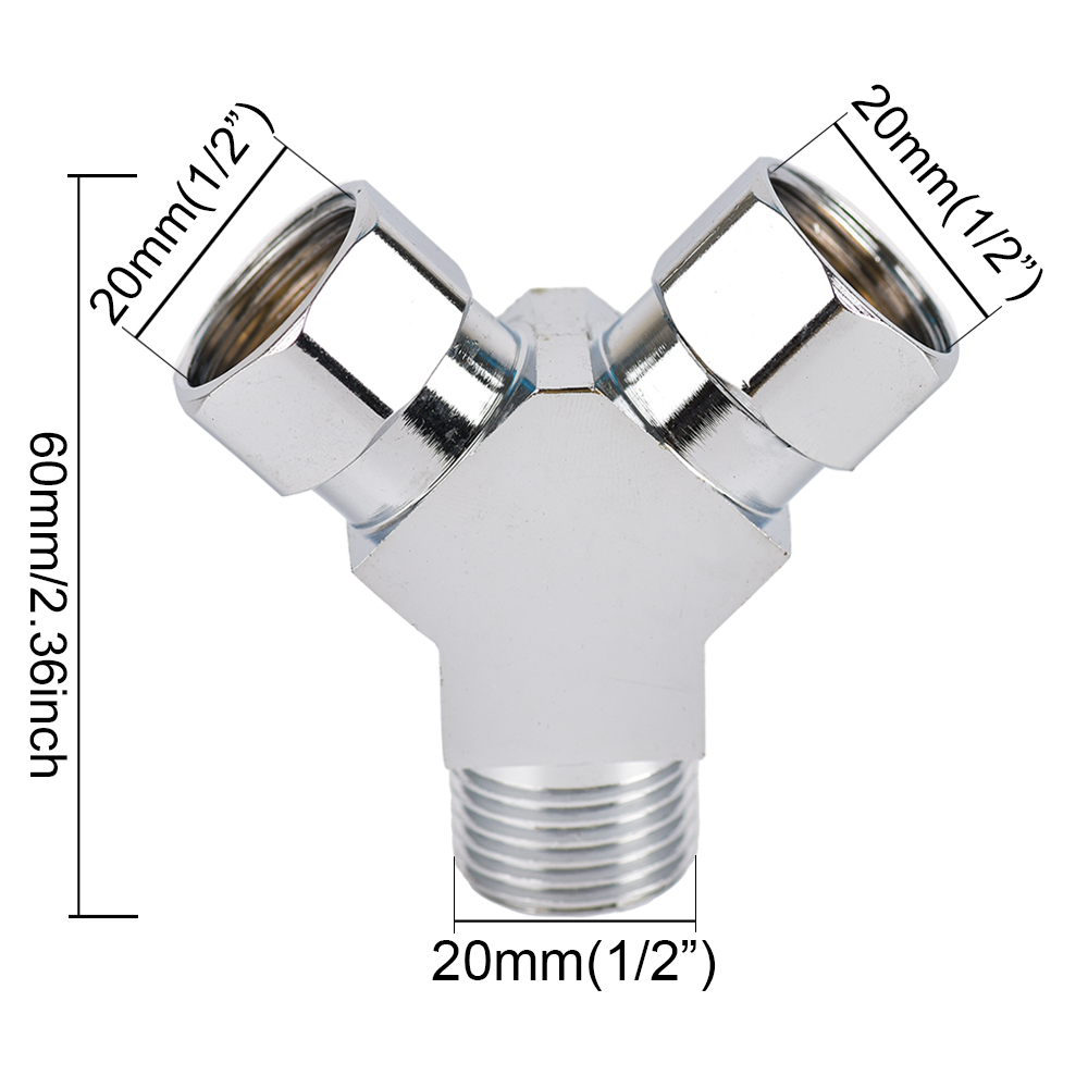 3-Way Electroplated Stainless Steel Shower Adapter 1/2inch Shower Diverter One-in-two-out Joint Water Pipe Fittings: Clear