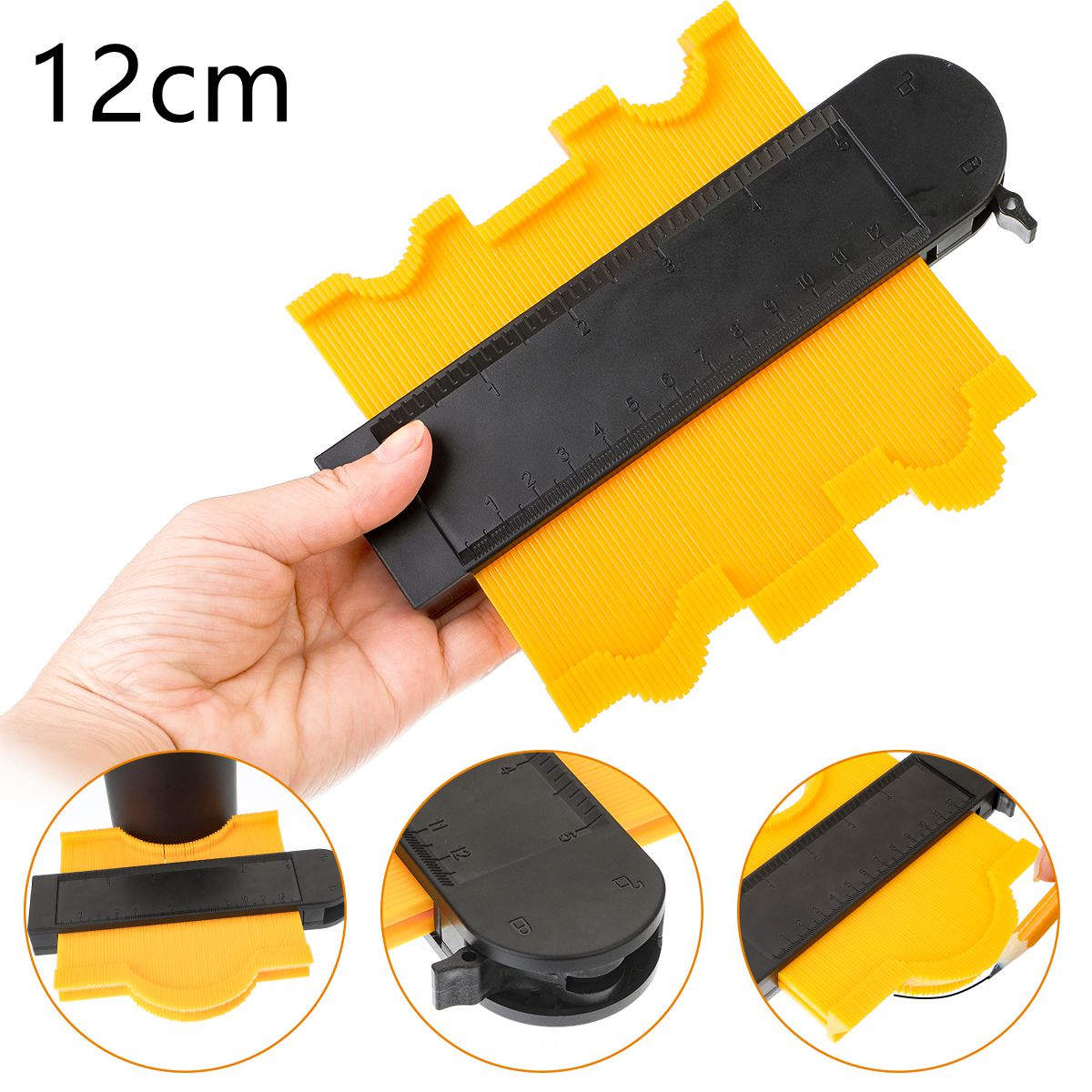 12/14/25/50cm Plastic Irregular Profile Ruler Gauge Duplicator Contour Scale Template Scale Tiling Laminate: 12cm yellow