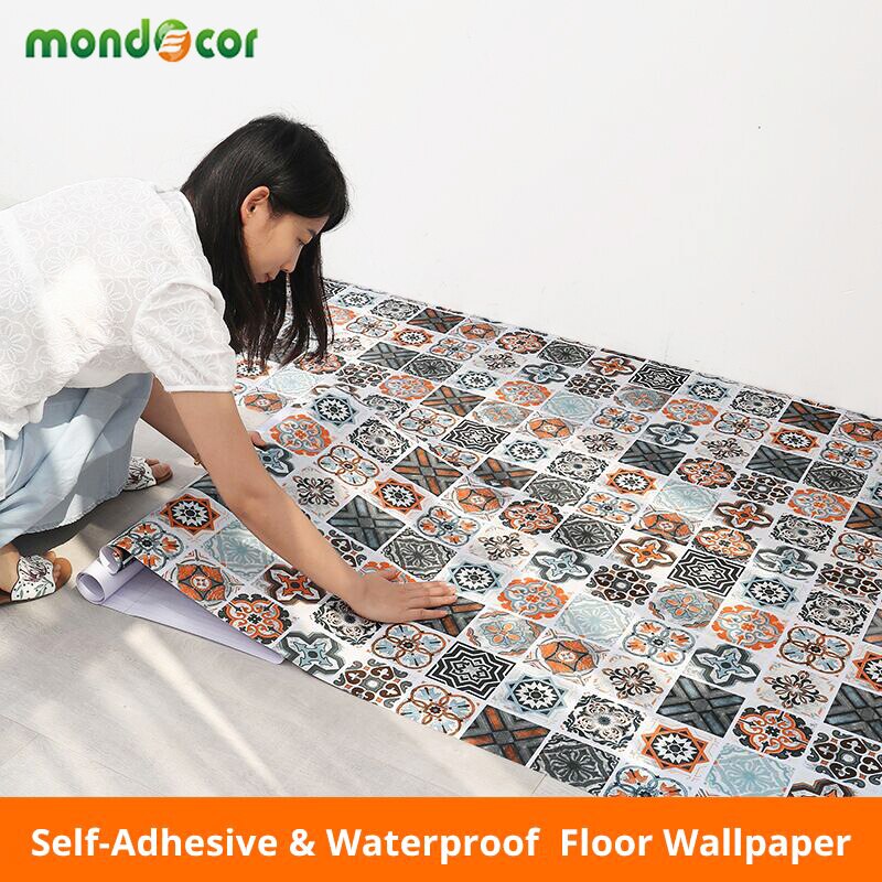Self Adhesive Waterproof PVC Tiles Floor Stickers Marble Bedroom Living Room Bathroom Ground Thick Wallpaper Modern Decals