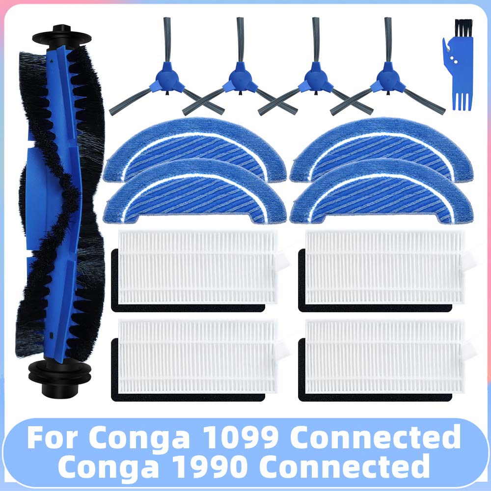 Compatible con Conga 1099 Connected / 1990 Connected Robot repuestos de aspiradora cepillo lateral principal filtro fregona accesorio de repuesto: naranja