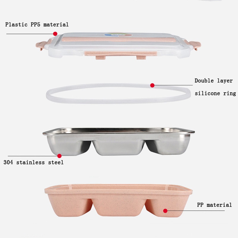 Leakproof Lunch Box Food Containers with Compartments 304 Stainless Steel Lunchbox Office School Kids Bento Box with Spoon