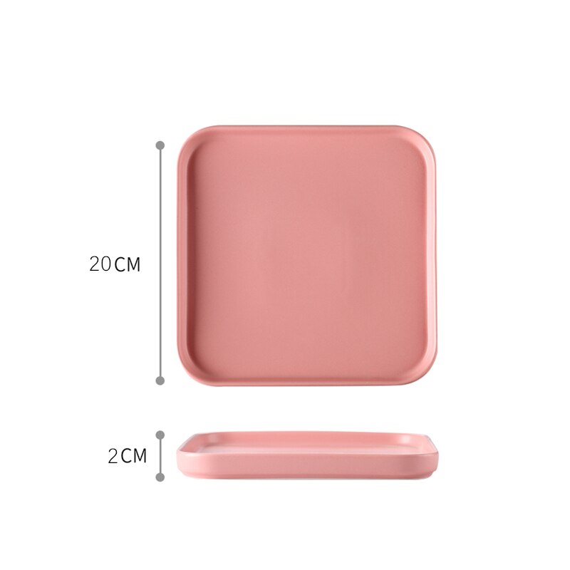 Firkantet tallerken flat keramisk servise hjem kjøkken porselen rekvisita biff matbit kake fett romantisk middagsretter: Rosa 20cm