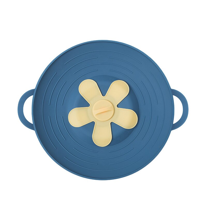 32CM Silicone Anti-Spill Pot Lid High Temperature Resistant Splash-Proof Anti-Boiling Thickened Pot Lid Kitchen Petal Fresh-Keep: blue