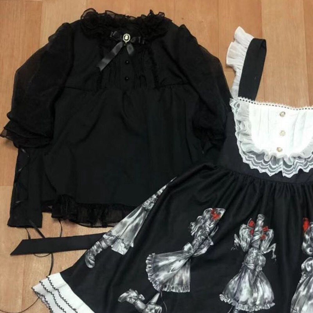 Vestido gótico Lolita para chicas, vestido de Ángel oscuro, serie Lolita, vestido JSK de Soufflesong, vestidos Kawaii AFC533: Only Shirt