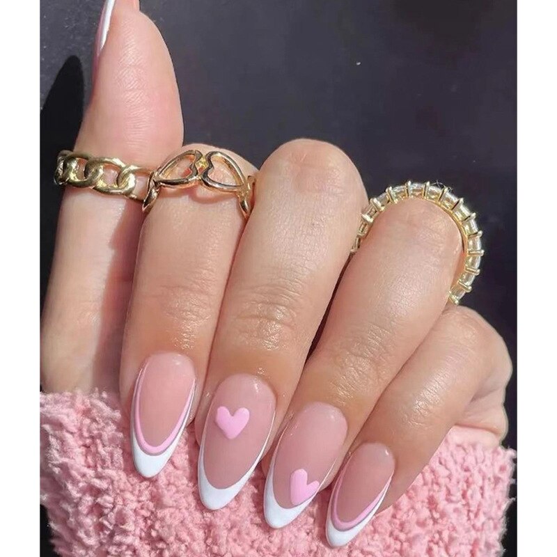 Faux ongles français détachables en forme de cœur, 24 pièces, pointes en acrylique, pour Nail Art