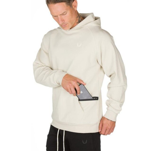 Moletom com capuz moletom com zíper bolso homem casual moda com capuz pulôver fitness roupas de marca 3 cores xxxl: XXXL / Beige