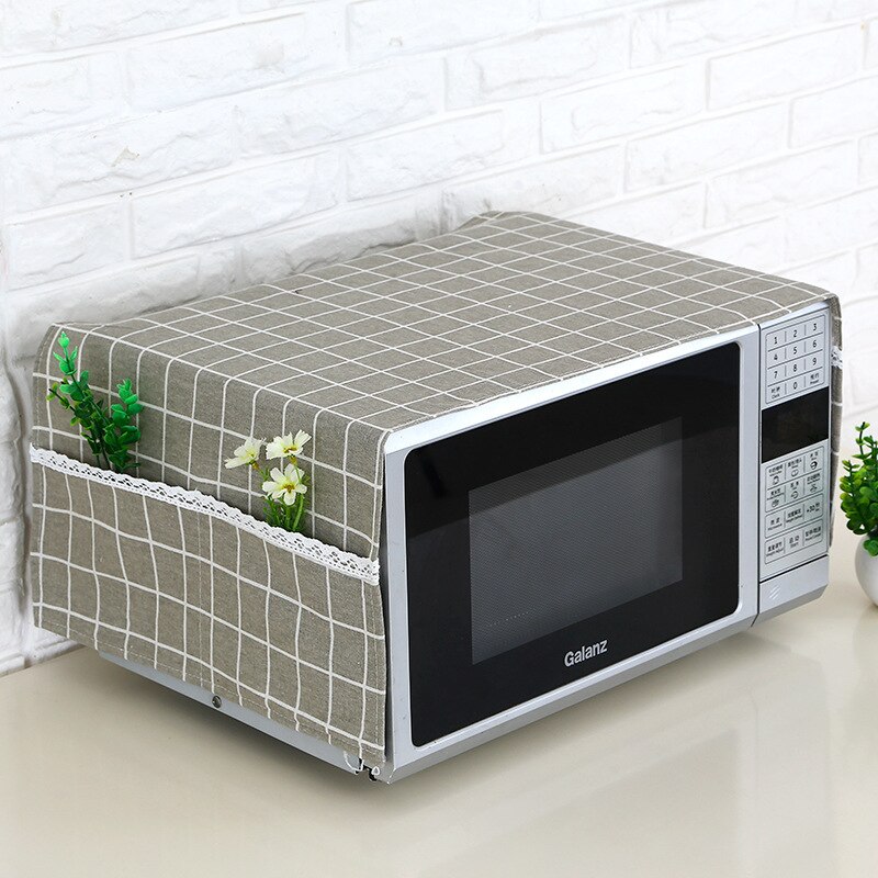 Nowoczesna prosta lniana moda kuchenka mikrofalowa osłona pyłoszczelna z kieszeniami tkanina mikrofale osłony ochraniające Cubiertas Protectoras: 8