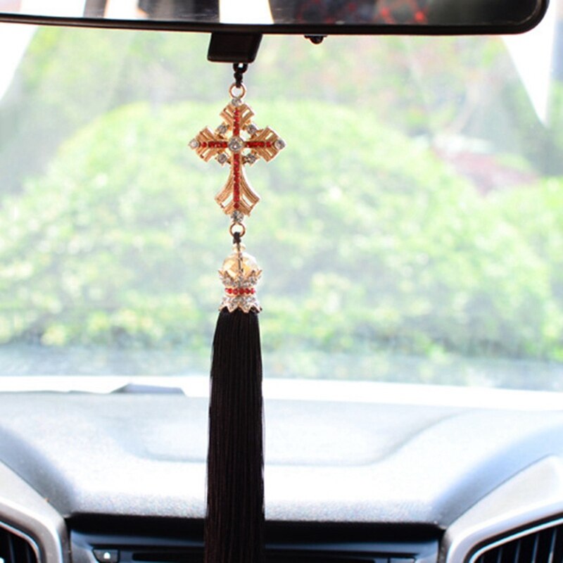 Car Pendant Crystal Diamond Cross Car Decoration Crucifix Automobile Rearview Mirror Decor Hanging Accessories: GD