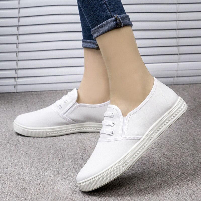 Plate-forme Creepers chaussures femmes toile décontracté blanc chaussures dames peu profonde blanc chaussures bout rond Zapatos Mujer chaussures plates grande taille 36-40