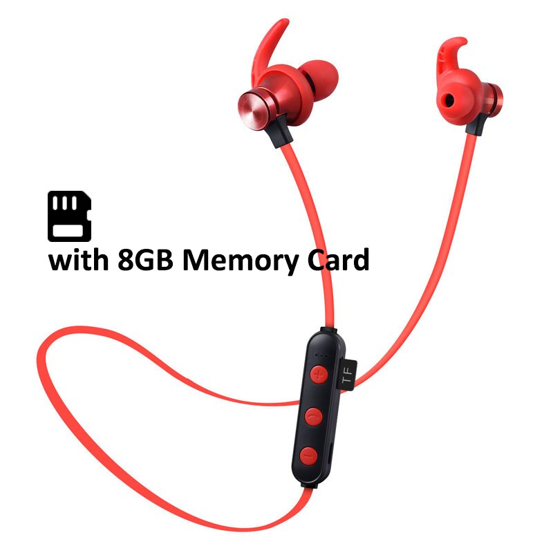 Sport MP3 Player Wireless Headset Running Usb MP3 Met Oortelefoon Ondersteuning 16 Gb Micro Sd Tf Kaart Voor telefoon Met Micphone: Red with 8GB card