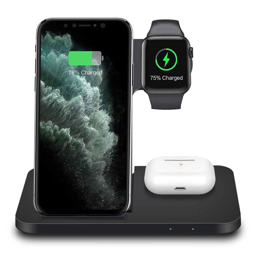 Fdgao qi draadloze oplader voor apple watch  se 6 5 4 3 2 airpods 15w snellaadstandaard paddock voor iphone 12 pro max 11 xr xs: 3 in 1 15w zwart