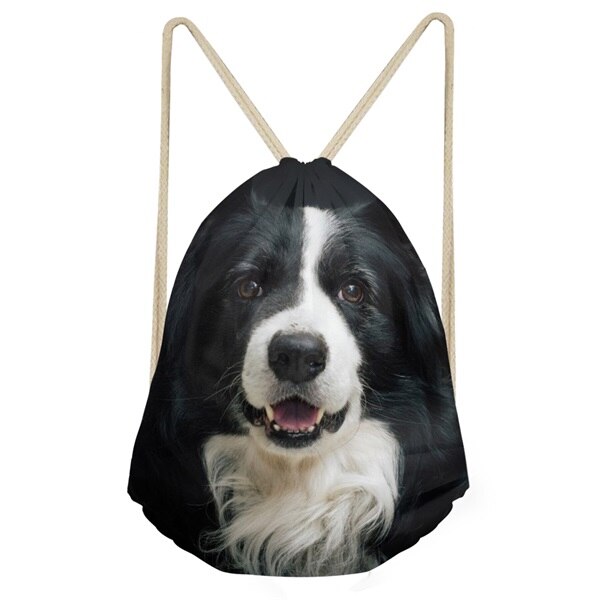 Forudesigns schattige 3d- honden border collie print mini rugzak dames trekkoordtas schooltassen voor tienermeisjes cinch sack sac a dos