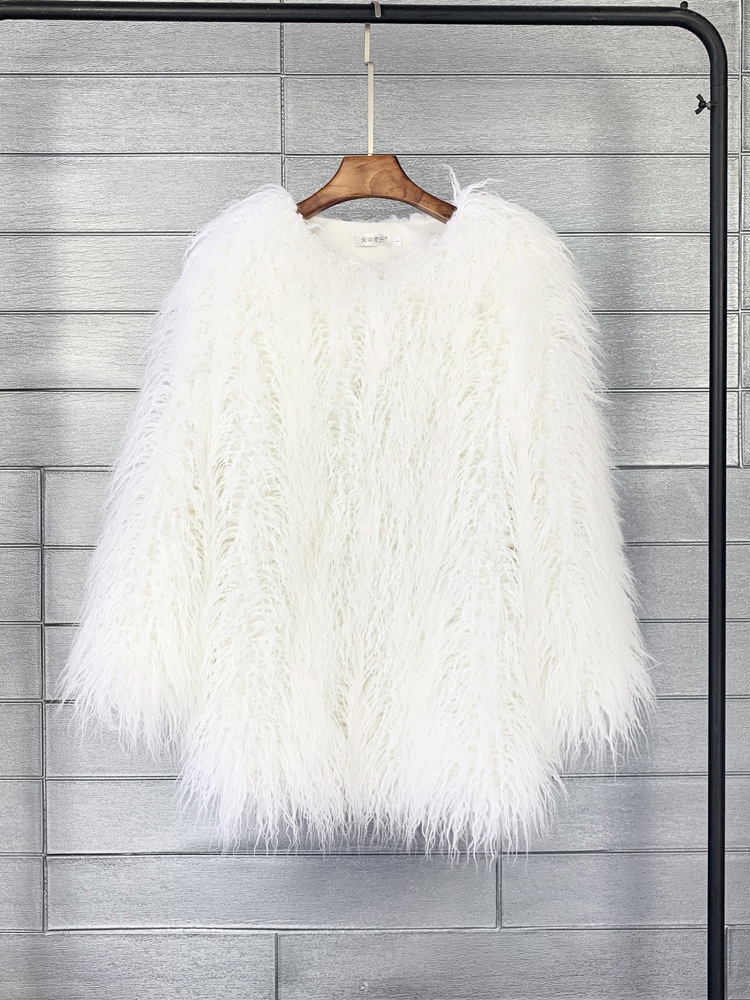 Casaco de pele do falso estilo coreano sólido mid-length rosa mongólia casacos de pele de ovelha para as mulheres inverno do vintage quente casaco de pele artificial: L / Branco