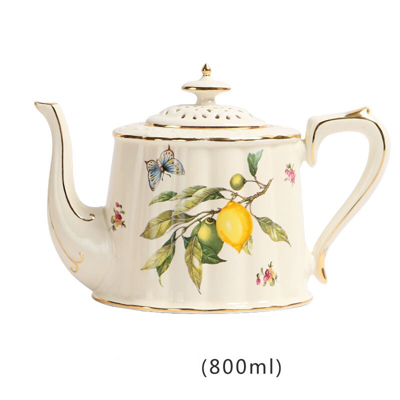 French Retro Gold Edge Cup And Saucer Set Lemon Teapot Coffee Mug Ceramic Dinner Plates Kitchen Drinkware For Birthday Wedding: 800ml Lemon Kettle