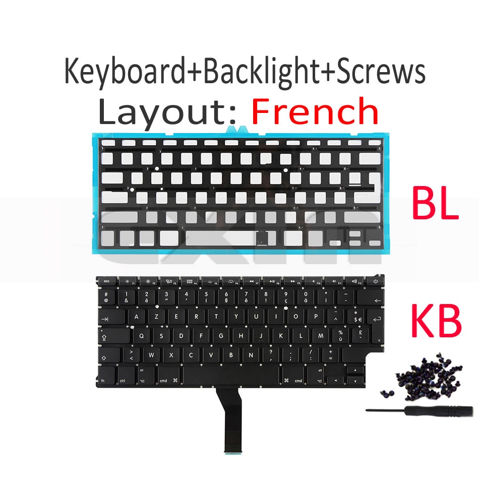 Laptop A1369 French Keyboard for Apple Macbook Air 13" A1369 A1466 French AZERTY Keyboard+Backlight Backlight Year