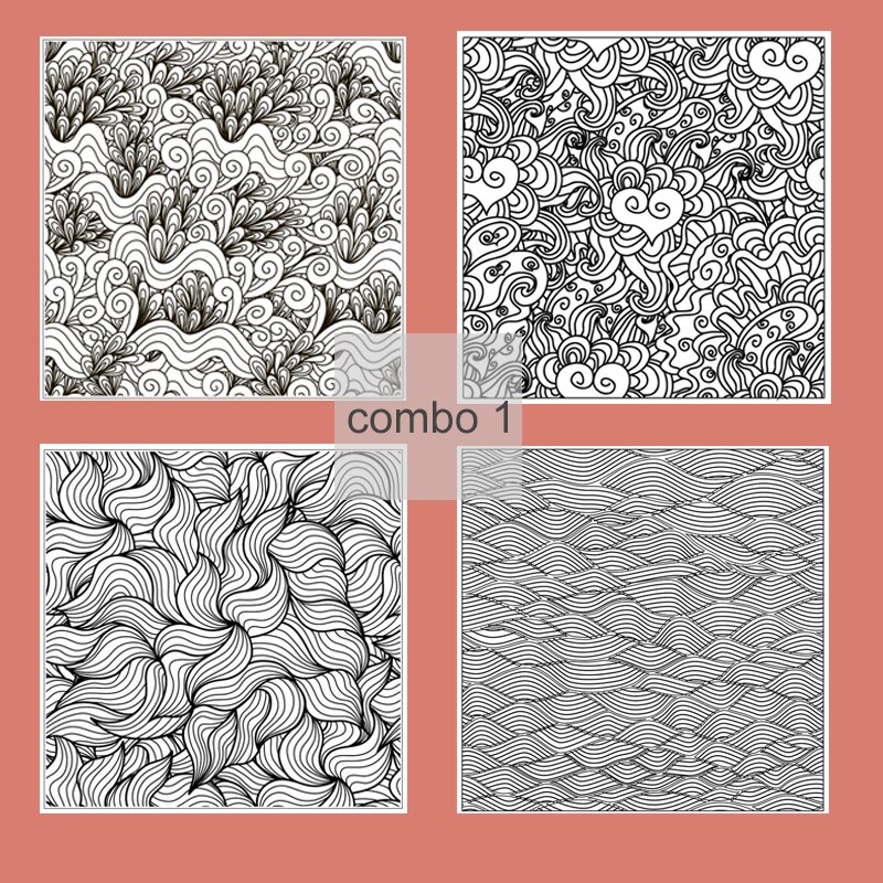 4pcs Polymer Clay Texture Stamp Sheets Tools Supplies Kits DIY Emboss Cloud Water Flow Pattern Pottery Impression 9x9cm