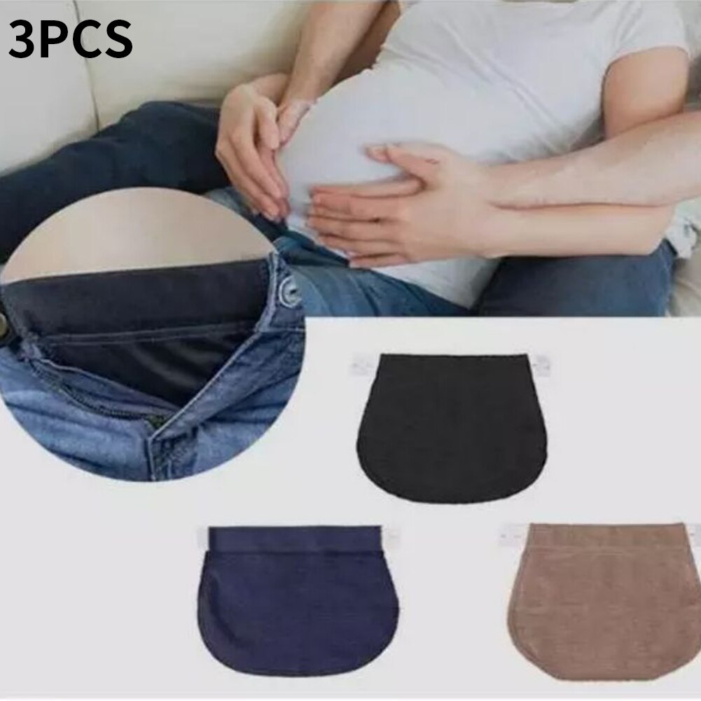 3pcs Cotton Blend Elastic Waist Extender Maternity Wear Extension Buckle Belly Belt Combo Easy Apply Adjustable Pregnant Women