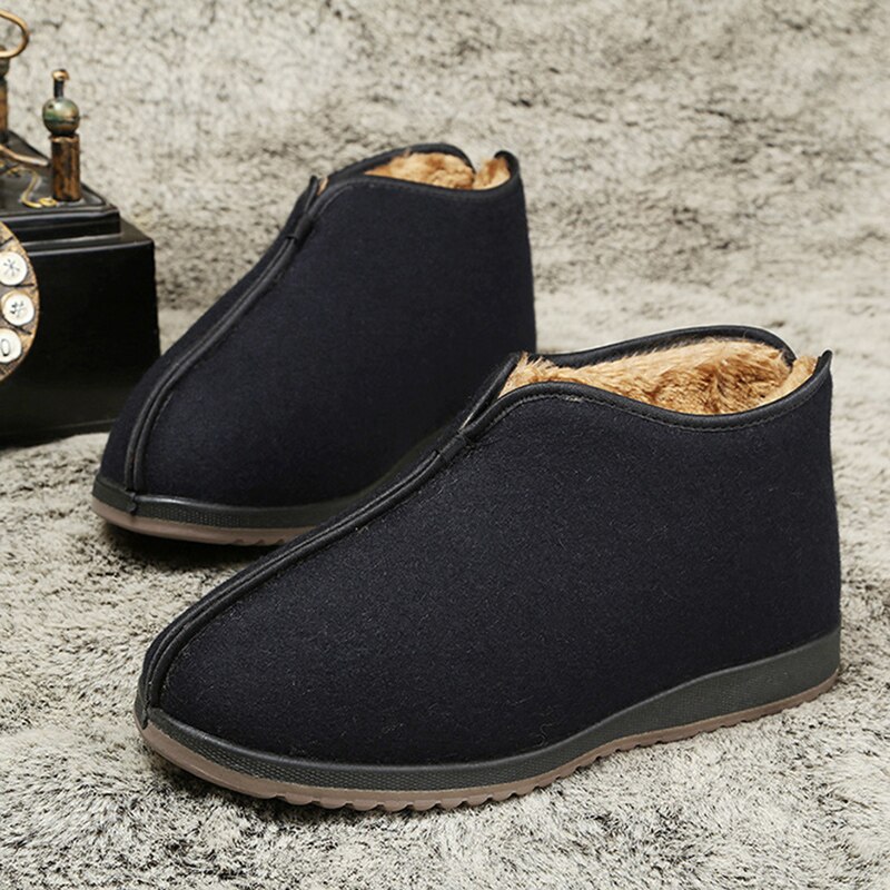 Zapatos de algodón antideslizantes para hombre, calzado grueso de terciopelo, botas de algodón para personas mayores y de mediana edad, Invierno