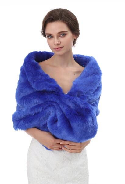 Janevini vinter fuskpäls wrap bolero svart bröllop brudsjal grå vit cape för brudar tillbehör mariage chales boda: Blå