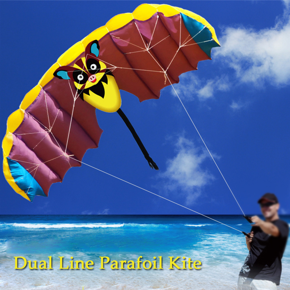 140*50Cm Frameloze Zachte Dual Line Stunt Parafoil Kite Parachute Sport Strand Vliegende Cartoon Bat Kite