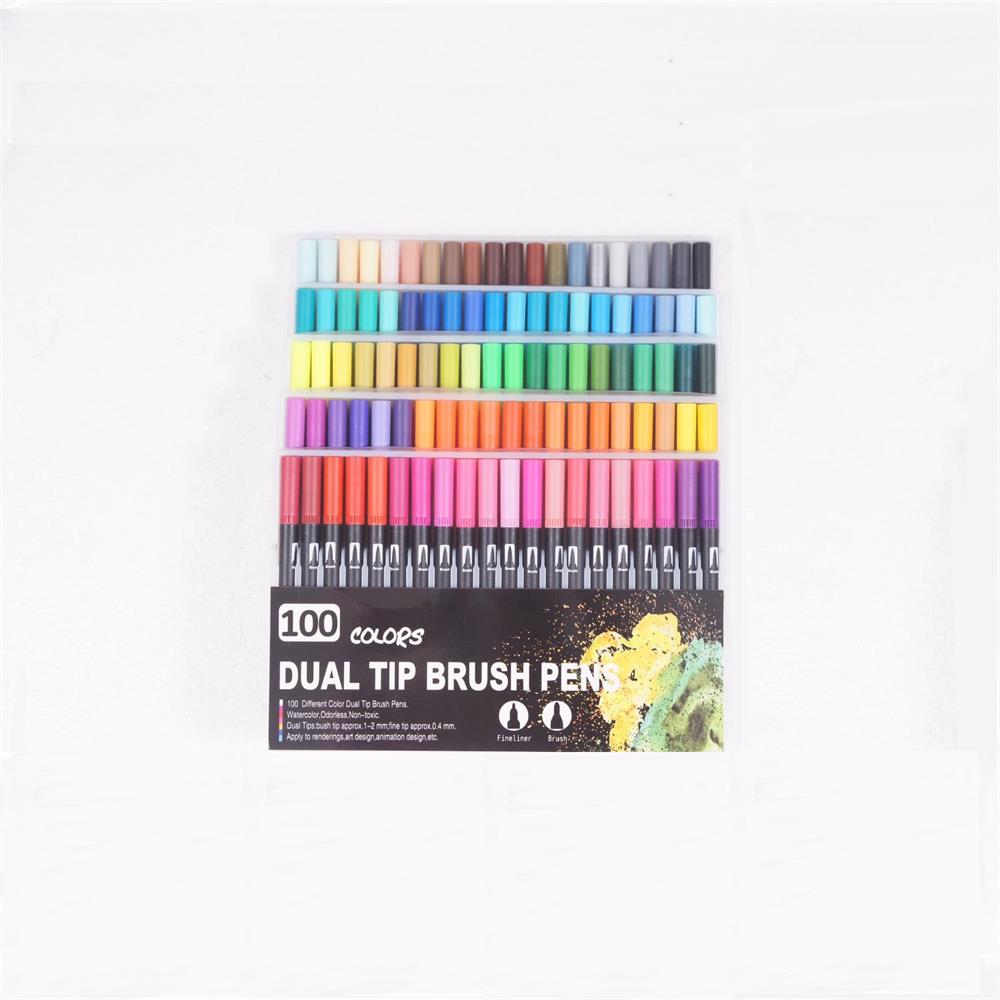 100 Colors Fine Liner Dual Tip Art Markers Watercolor Brush Pen Set For School Art Supplies Best Effect For Drawing And Painting: 100 Colors