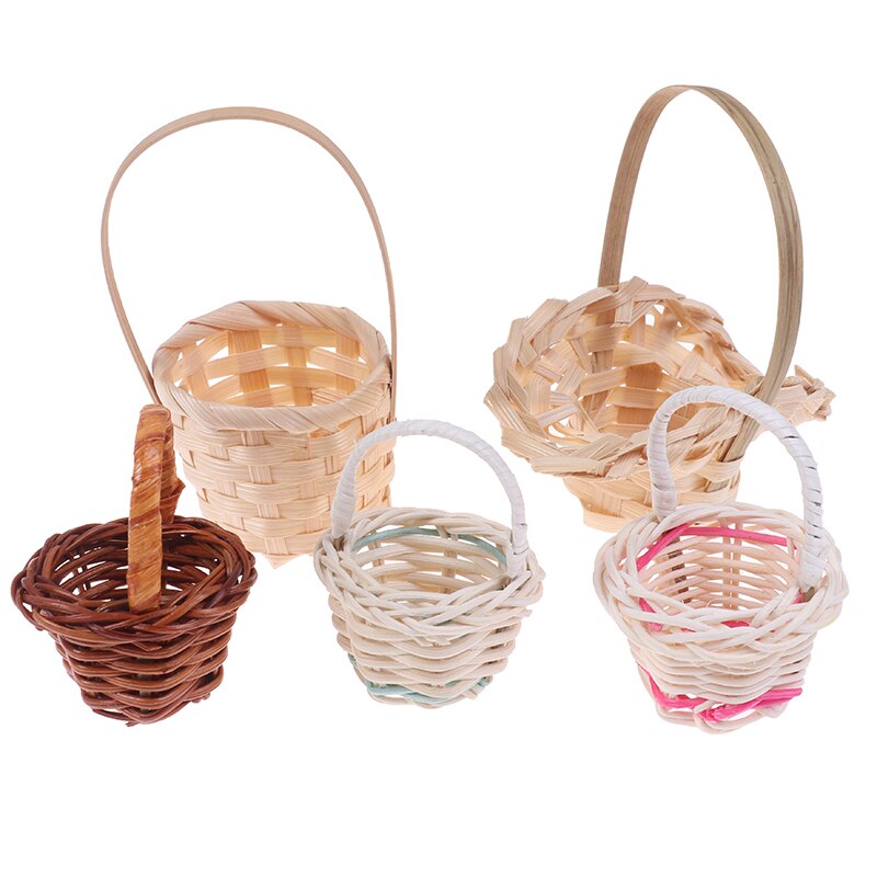 2pcs Mini Dollhouse Rattan Frame Hand-woven Vegetable Food Flower Shooping Basket Cute Toys Dolls 1/12 Miniature Decorations