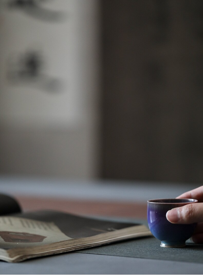 70Ml Paars Glazuur Chinese Retro Handgemaakte Willekeurige Textuur Kleur Glazuur Hoge Temperatuur Firing Keramische Theekopje Porselein Theekopje