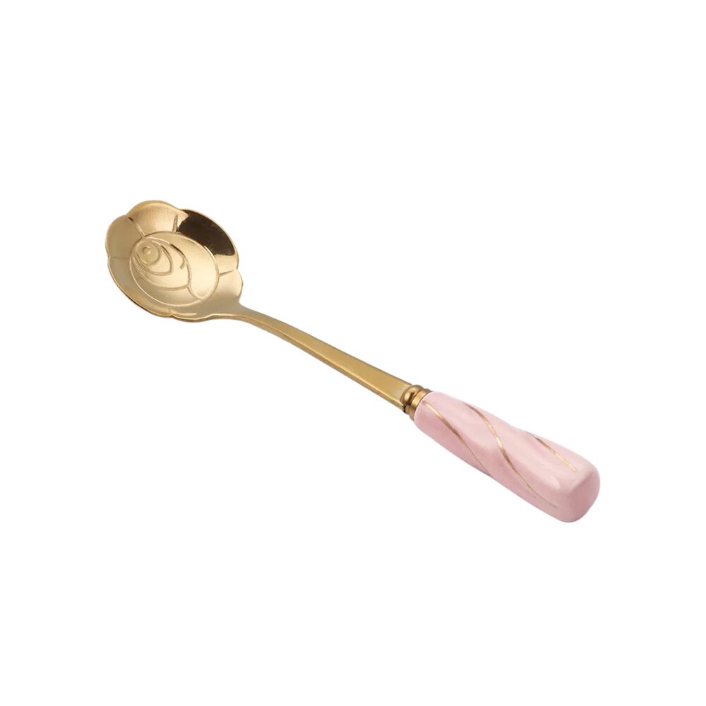 Tableware Coffee Tea Stirring Spoon Ceramic Handle Scoop Stainless Steel Plated Cherry Teaspoons Kitchen novelty accessories: 7