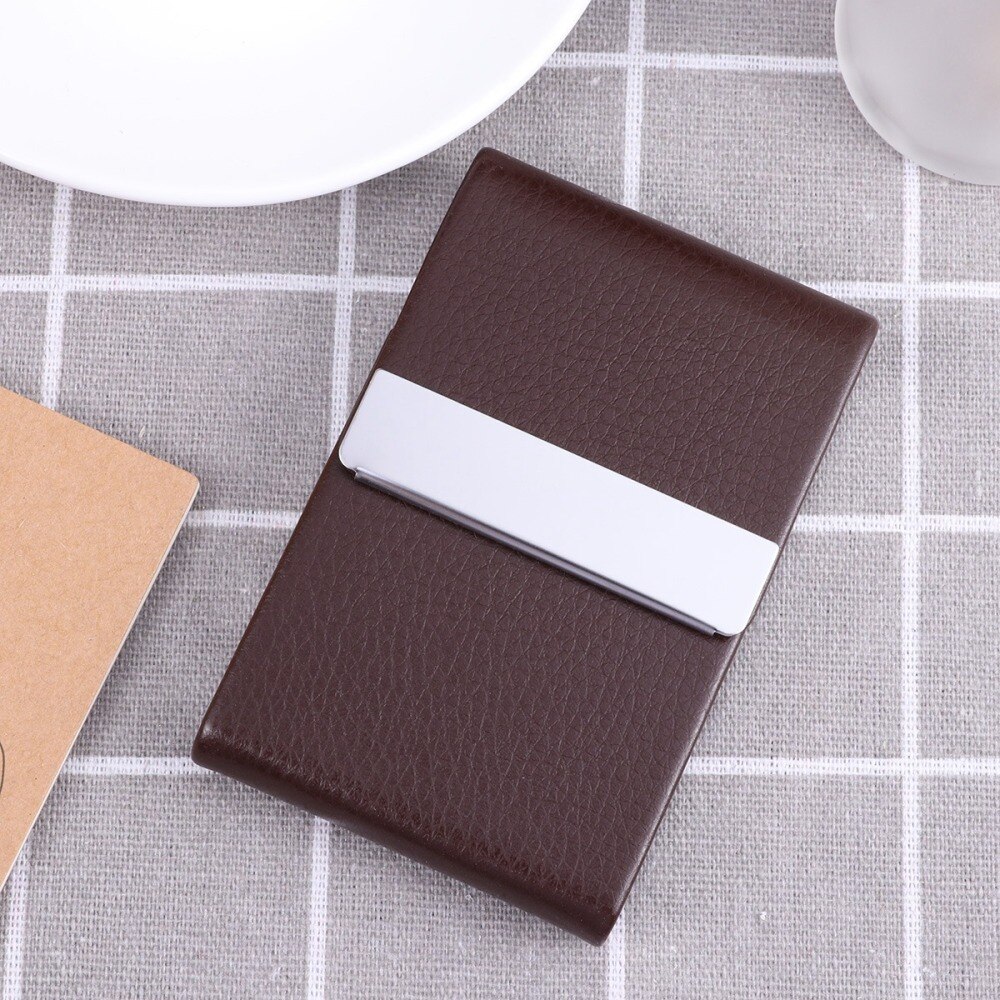 Big Capacity Vertical Section Business Name Holder Credit Holder Unisex Visit Case Metal Wallet PU Leather Solid Steel B