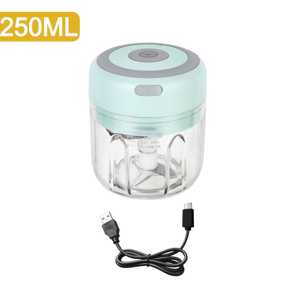 100/250Ml Mini Elektrische Knoflook Stamper Chopper Cutter Gember Stamper Machine Voor Keuken Voedsel Crusher Chili Groente Usb opladen: Green Set D