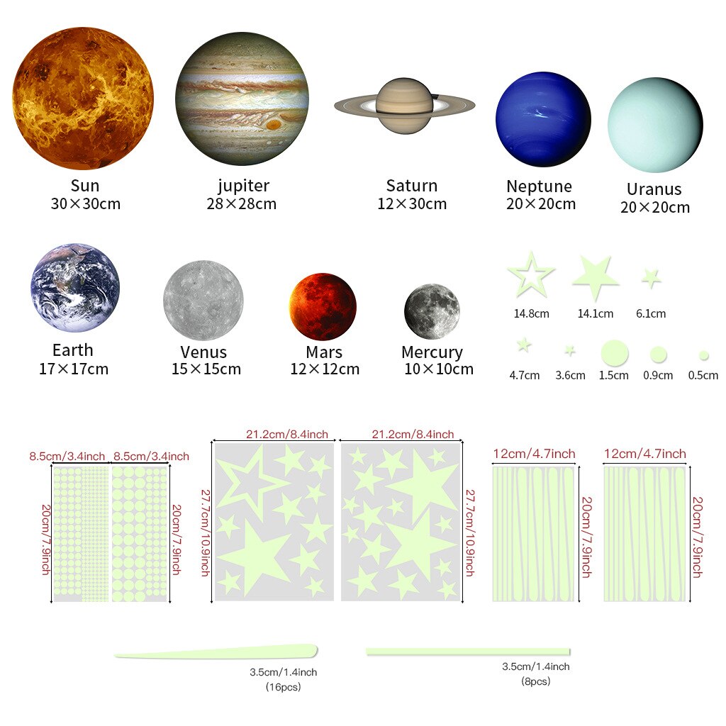 Pegatinas de pared que brillan en la oscuridad de estrellas, planetas, puntos luminosos, estrellas y luna, decoración para dormitorio de bebés y niños, calcomanías de pared de techo: 467 Pcs  L