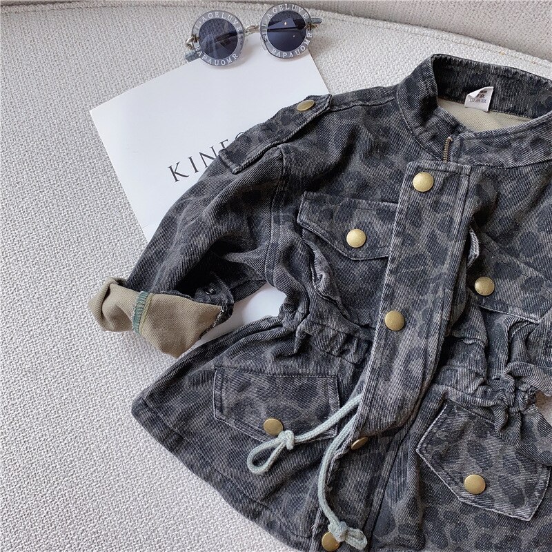 Høst jenter leopard frakk låve denim jakker jenter kåper og jakker