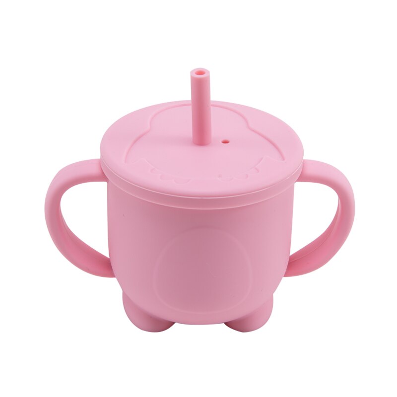 Babyvoedingsbekers, babyleerbeker, drinkbeker van siliconen, tuitbekers, mok met handvat voor peuters, siliconen tuitbekers voor kinderen, deksels met stevige tuitbekers: Roze