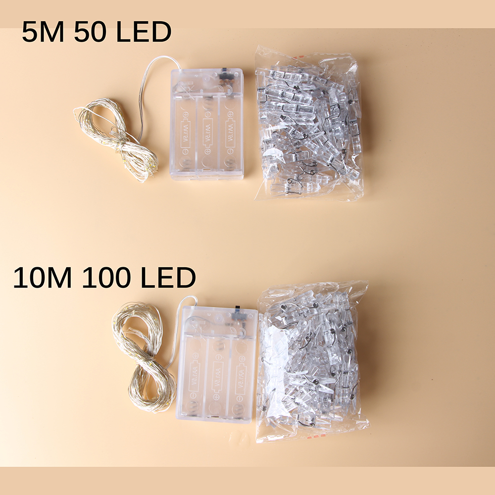 Guirlande lumineuse à Clip Photo, 2M/5M/10M, boîte à piles LED, guirlande pour chambre à coucher, fête à domicile, mur Photo, décoration de mariage et de noël