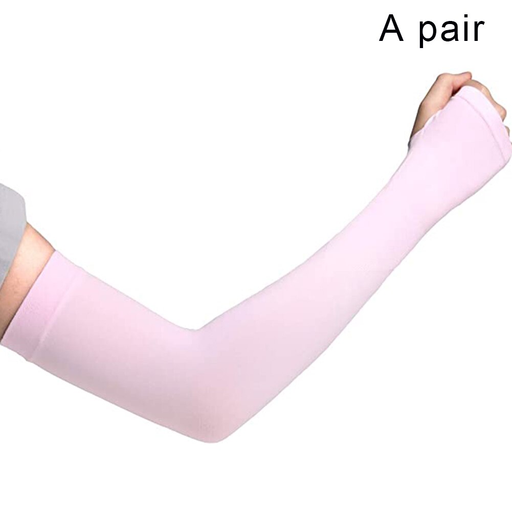 2 Stuks Zomer Arm Mouwen Vrouwen Mannen Arm Compressie Mouw Armwarmer Uv Zon Bescherming Katoen Lange Vingerloze Handschoenen Arm Mouwen: Pink1