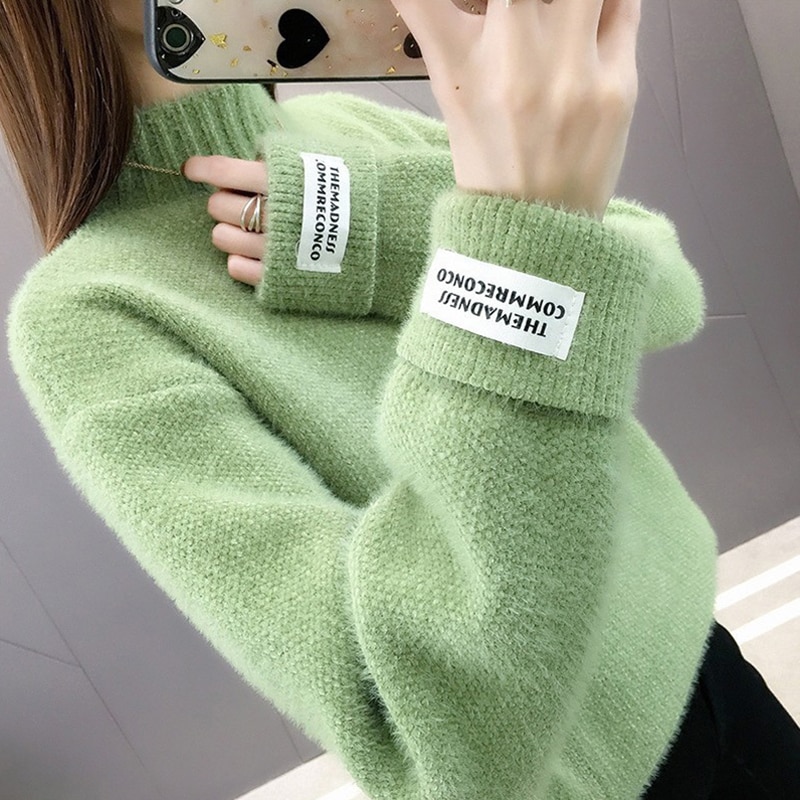 Vrouwen Herfst Winter Gebreide Trui Coltrui 6 Kleuren Warm Vrouwelijke Truien Casual Uitloper Trui: green