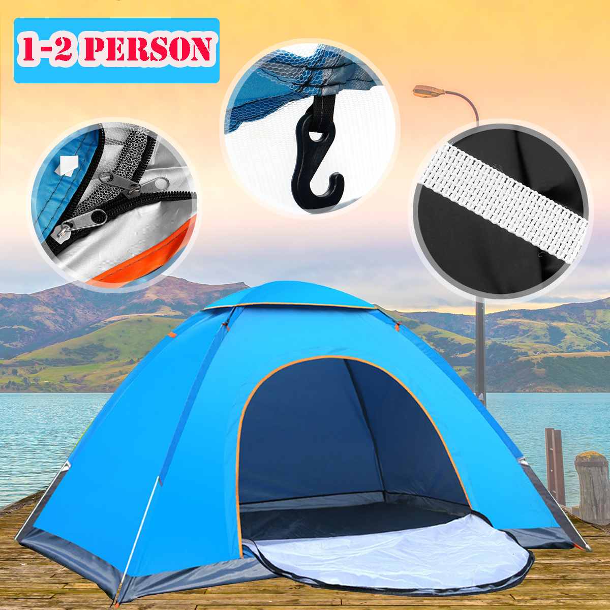 1-2 Persoon Waterdichte Automatische Tent Bluefoldable Outdoor Beach Camping Tent Uv Zon Bescherming Lichtgewicht Enkele Tent