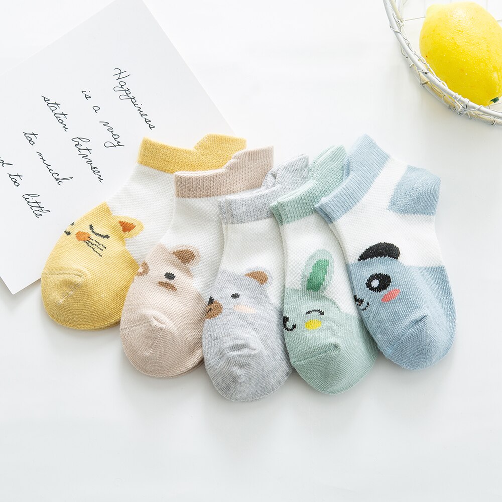 5 Paare/los 0-2Y Baby Socken Sommer Baumwolle 3D Karikatur Ebene freundlicher Socken Mädchen Gittergewebe Nette Neugeborene Junge Kleinkind Socken Baby: 0-1Y(S)