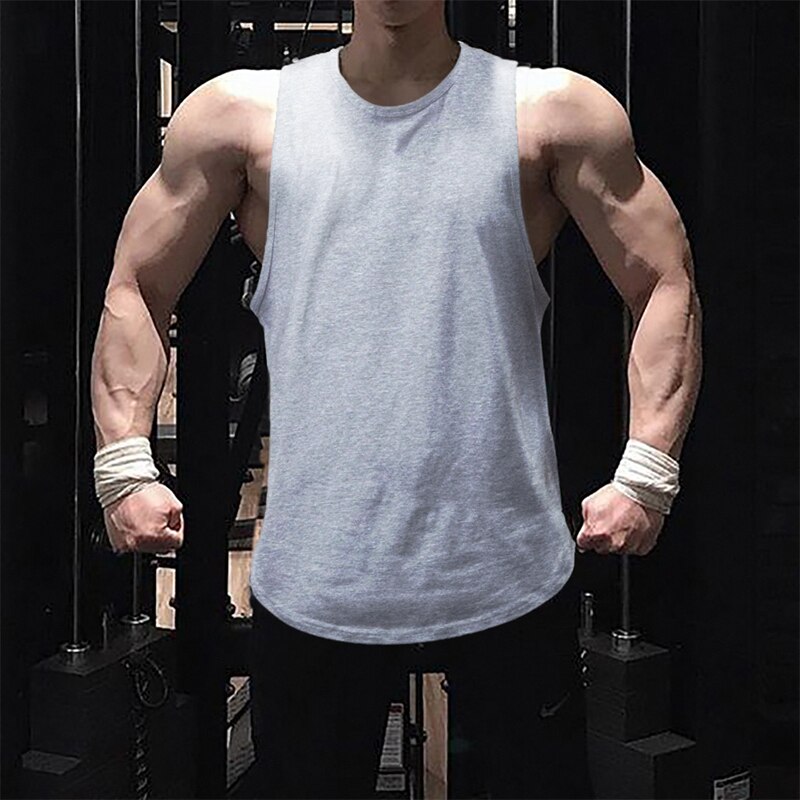 Neue Herren Bodybuilding Baumwolle Tank top Gym Fitness Weste Ärmelloses Shirt Sommer Plain Lässige Workout Kleidung: GRAY / XXL