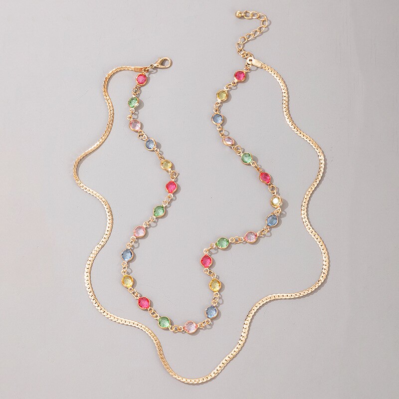 Nouvelle bohême 2pc collier ensemble or et coloré strass Boho Hippie femmes bijoux