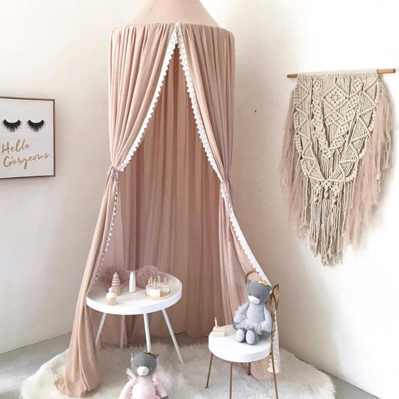 Mosquitera para cuna de bebé, estilo nórdico, Chifón con encaje, tienda de campaña para niños, mosquitera Simple para bebés, decoración del hogar para habitación de niños: Rosa