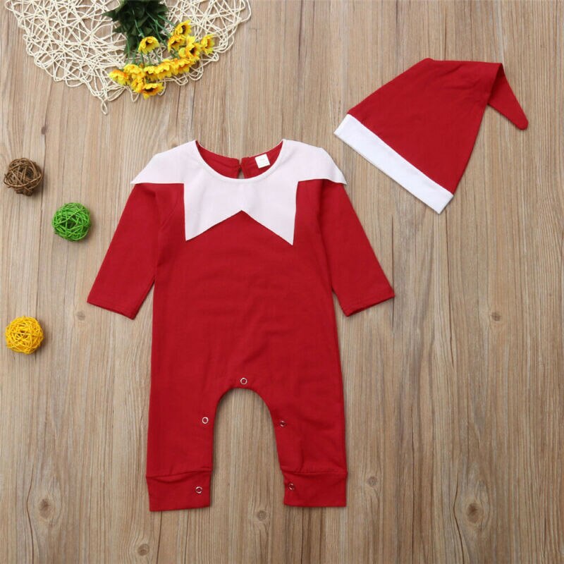 Jule alf kostume nyfødte børn baby dreng pige romper jumpsuits hat outfits tøj