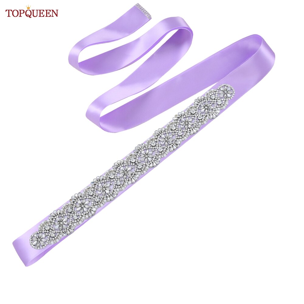 TOPQUEEN S04B damski luksusowy pasek srebrny Rhinestone pas biodrowy ślub kobieta pas pas ślubny aplikacja pasy dla kobiet szeroki: lavender ribbon