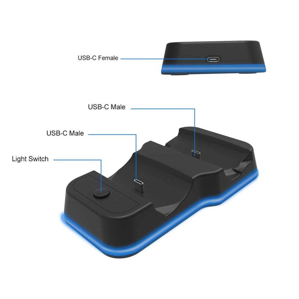 Voor nintendo switch pro-controller, dubbele usb-oplader, draagbaar oplaadstation voor gamecontrollers, standaard voor type-c-poort