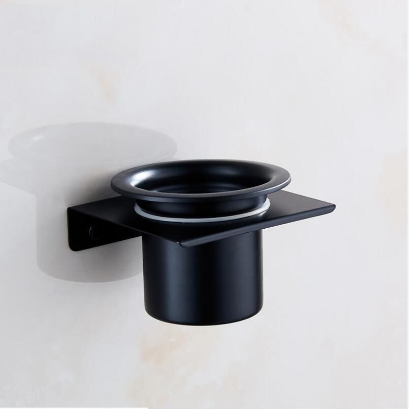 Moderne vægmonteret 304 rustfrit stål sort toiletbørste holder med rustfrit stål kop, badeværelse vægtæppe opbevaring hylde