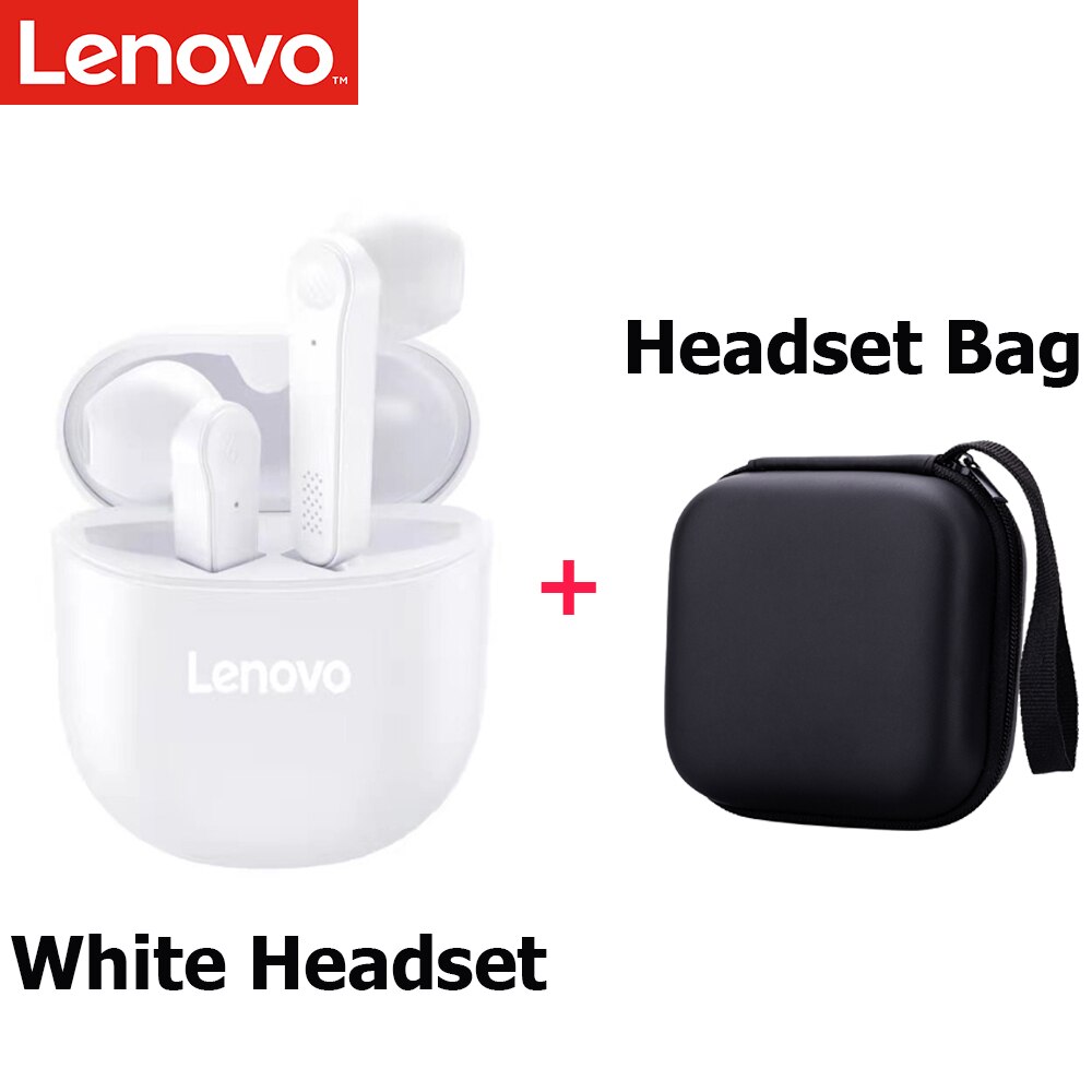 Lenovo PD1 Bluetooth 5.0 Earphones TWS Wireless Headphone Touch Control Semi-in-Ear Earbuds Stereo Bass Music Headset with Mic: White with Bag